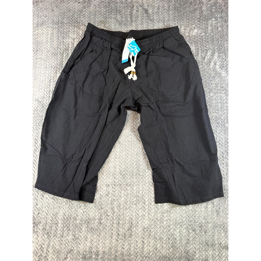 Magcomsen Capri Pants Mens 40 Black Cotton Drawstring Waist Pockets Straight Leg